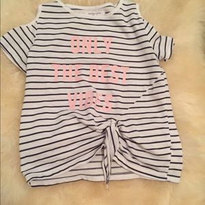 “only the best vibes” striped sleeve cutout tee